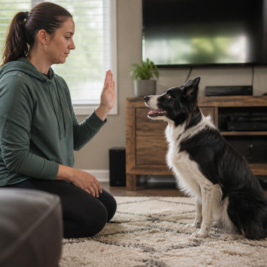 Trainer working one-on-one with a dog during an in-home session